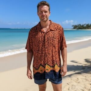 Size 3XL No Boundaries Y2K Flames Button Down Vintage Hawaiian Streetwear Shirt.